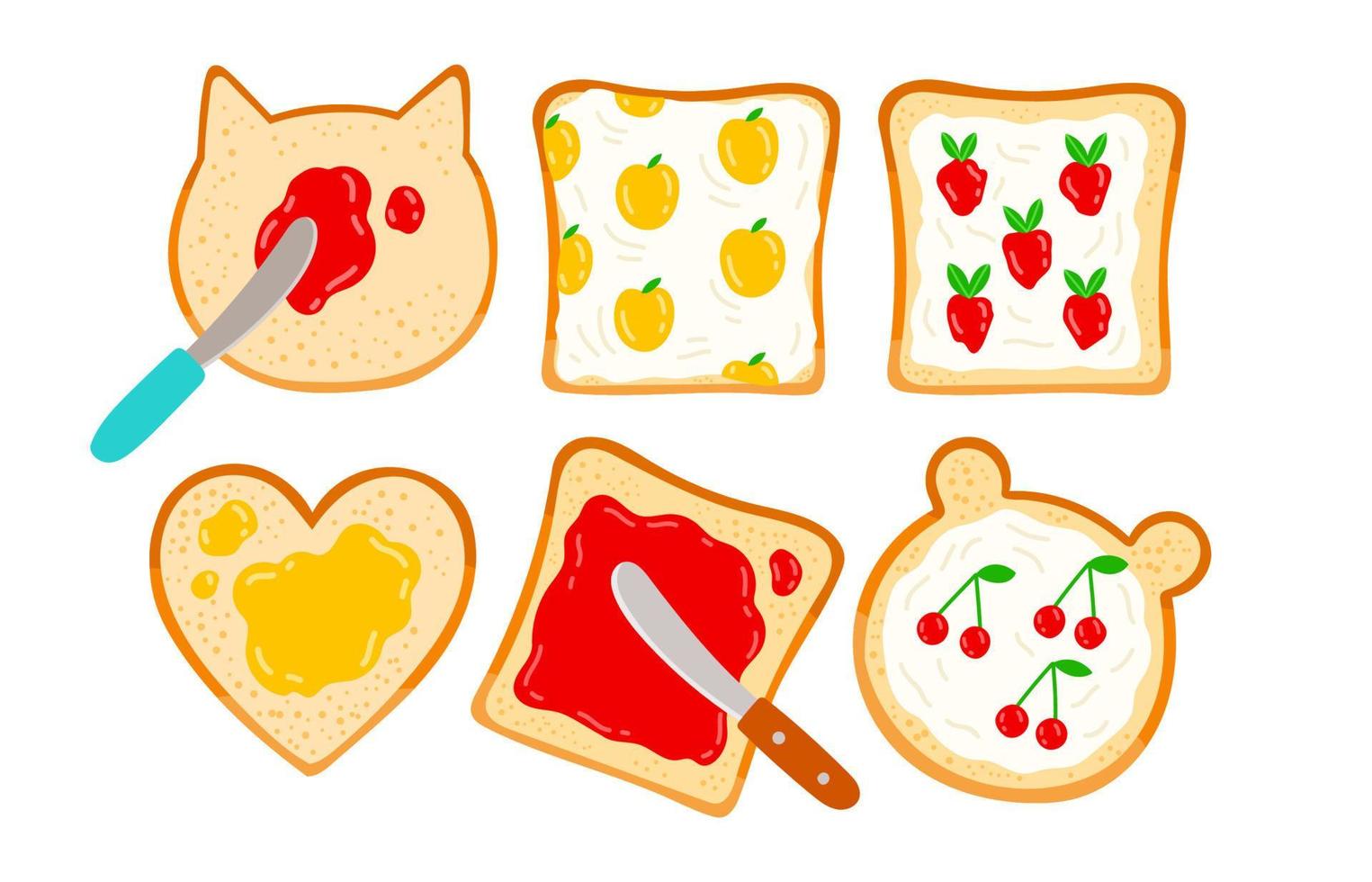 flacher Designsatz der Toast- und Marmeladevektorillustration vektor