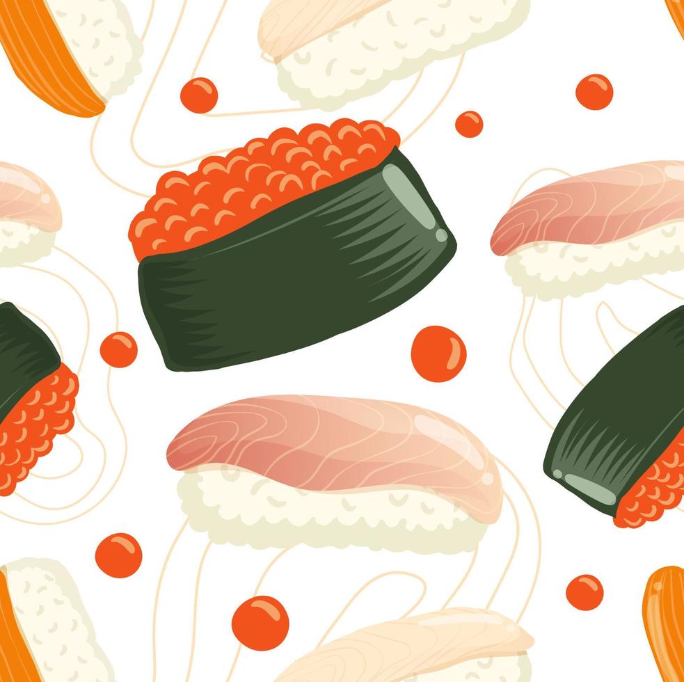 sushi seamless mönster isolerad på vit bakgrund. vektor illustration.