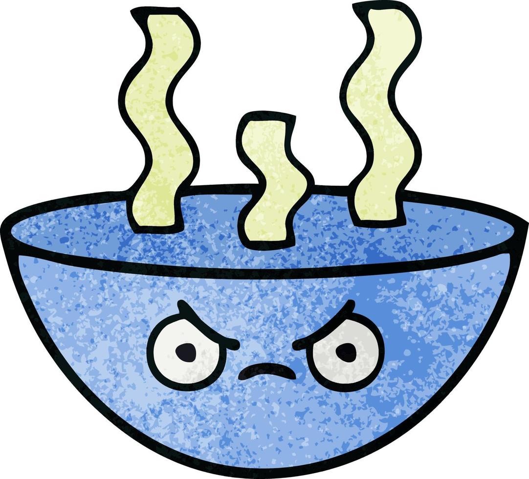 Retro-Grunge-Textur Cartoon Schale mit heißer Suppe vektor