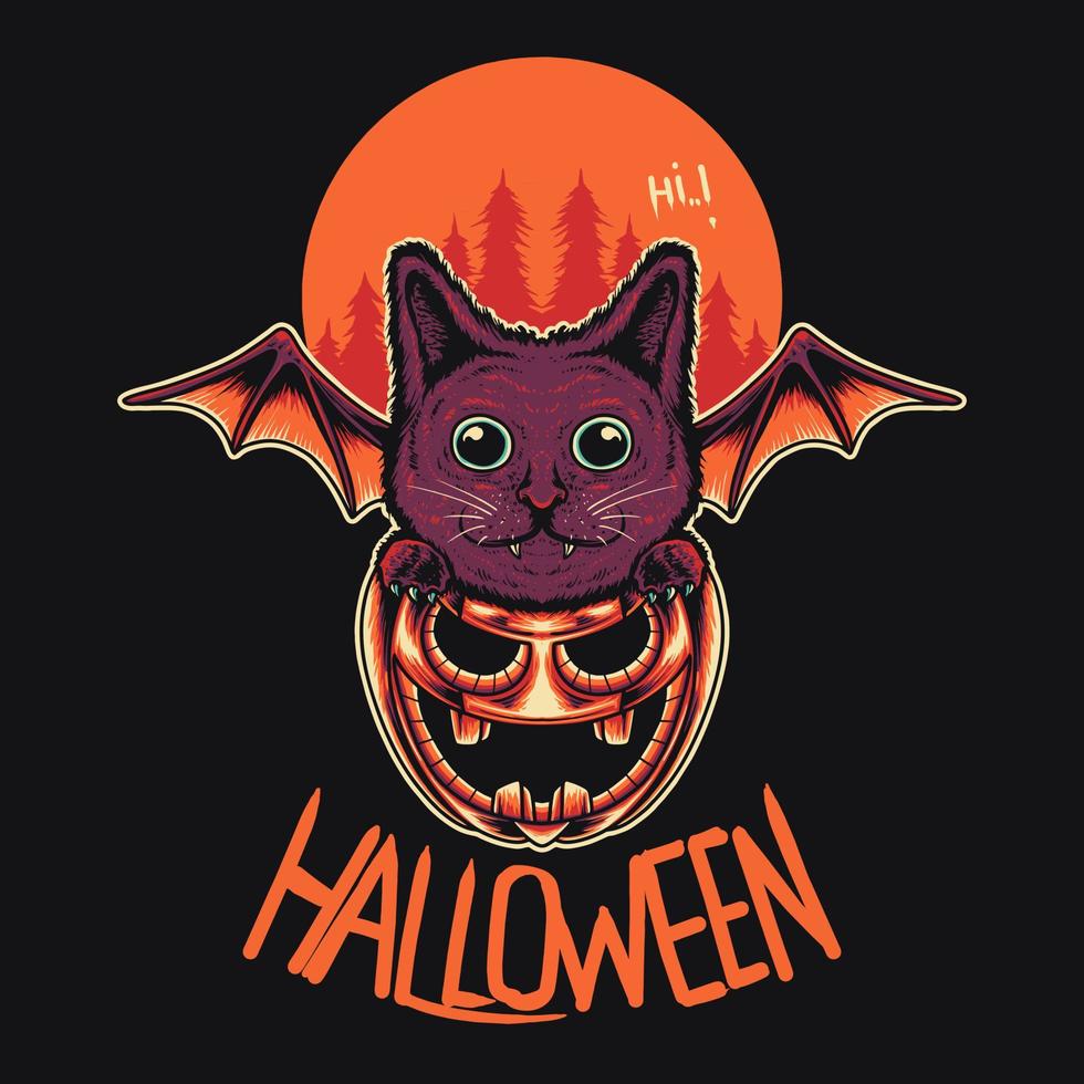 Kürbis-Katze-Halloween-Vektor-Illustration vektor