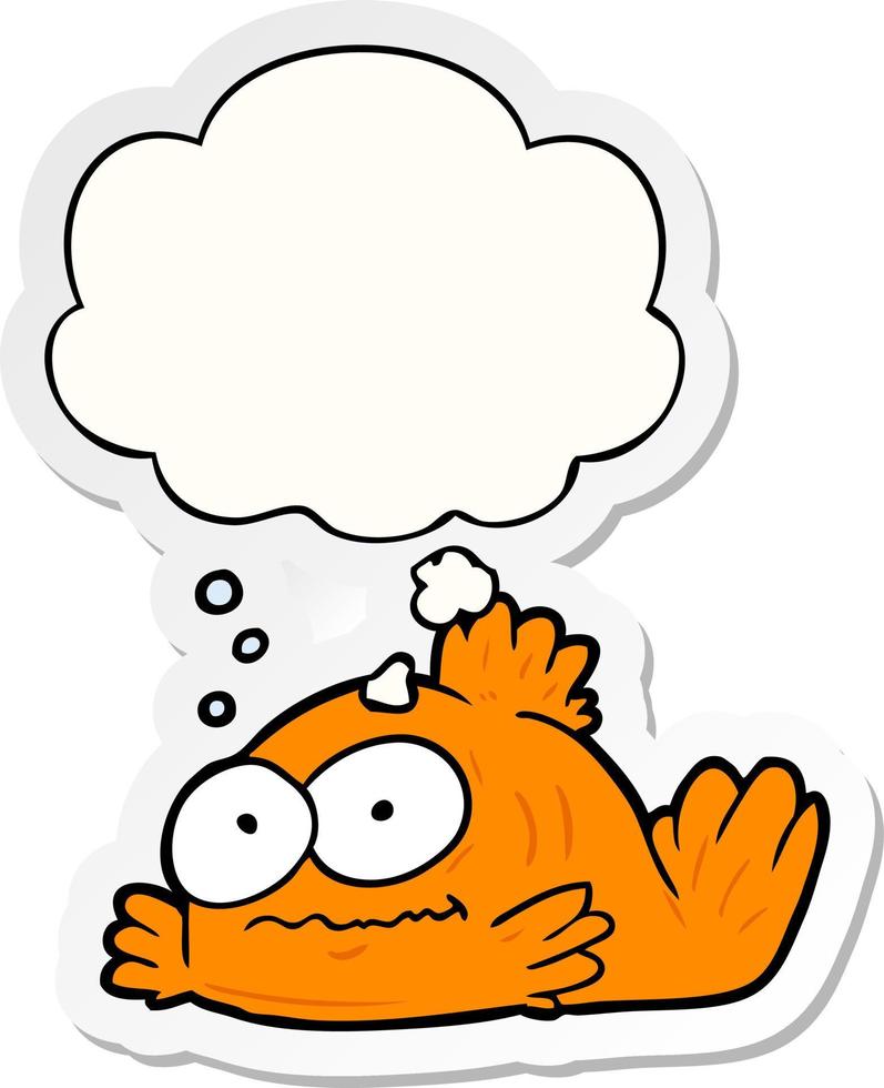 Cartoon Goldfisch und Gedankenblase als bedruckter Aufkleber vektor