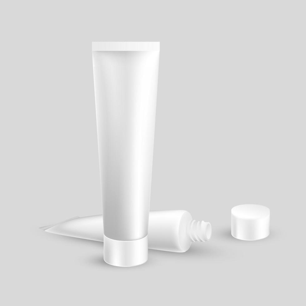 två realistiska tuber grädde. förpackning mockup mall för kosmetiska och medicinska produkter. vektor illustration