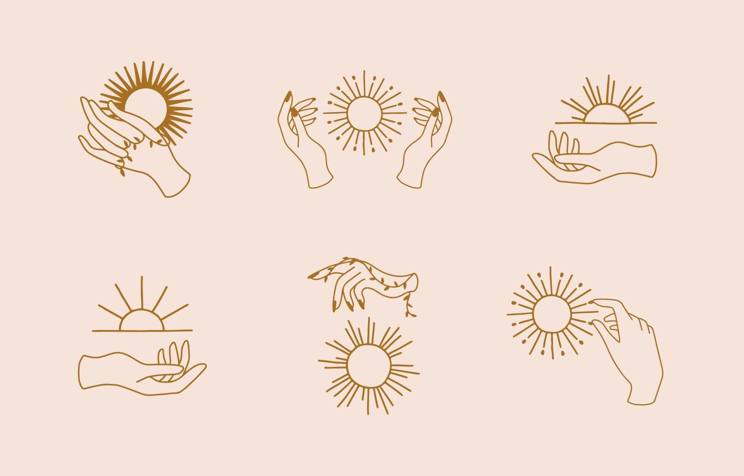 samling av linjedesign med sun, hand.editable vektorillustration för webbplats, klistermärke, tatuering, ikon vektor