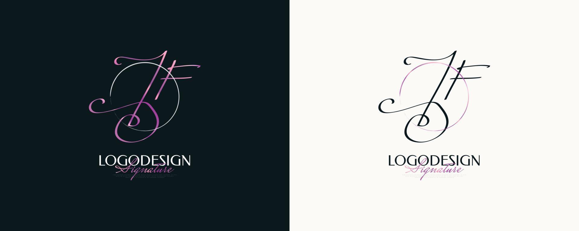 jf första signaturlogotypdesign med elegant och minimalistisk handstil. initial j och f logotypdesign för bröllop, mode, smycken, boutique och affärsmärkesidentitet vektor