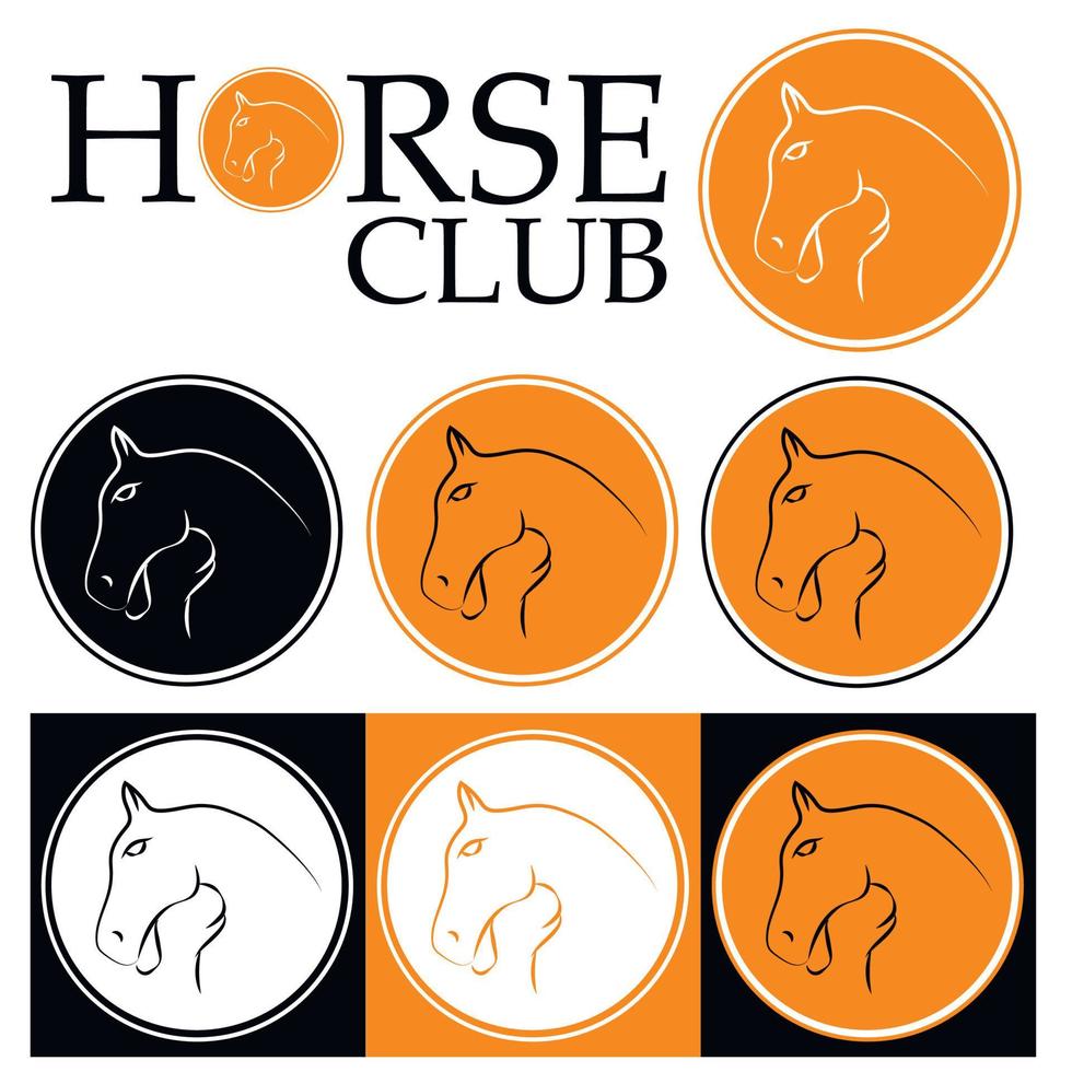 satz etiketten für pferdeclubs. Pferdegesicht Logo Emblem Vorlage Maskottchen Symbol für Business, Shirt Design oder Horce Club. vektor