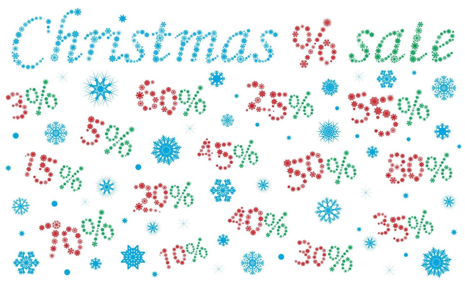 julrea. vektor illustration procent rabatter för jul och nyår försäljning. gjorda i form av snöflingor.