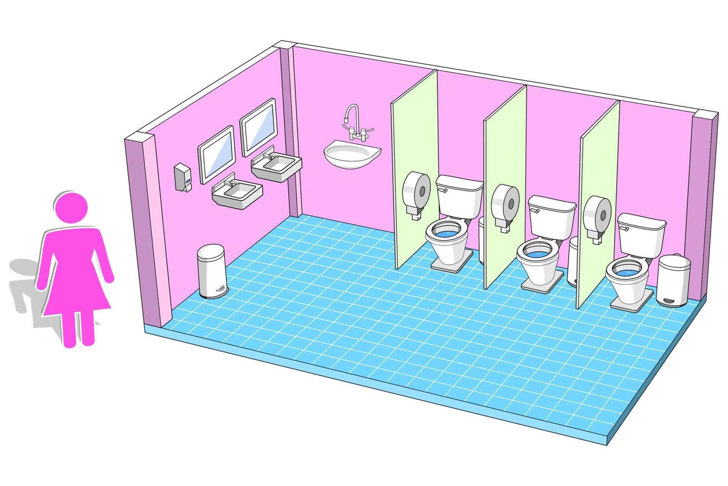 offentlig toalett för kvinnor med faciliteter isometrisk vy, vektorillustration vektor