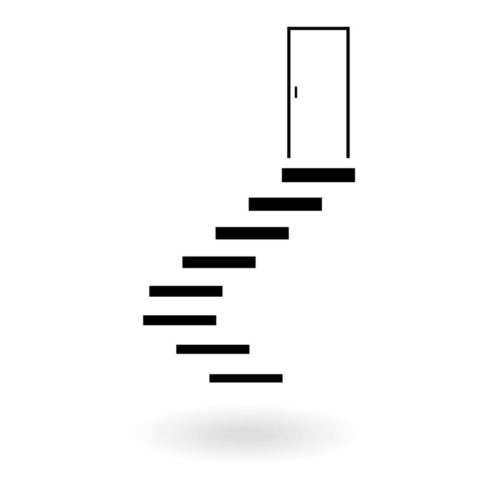 Weiße Ausgangstür mit Treppe isoliert auf weißem Hintergrund, Vektorillustration. vektor