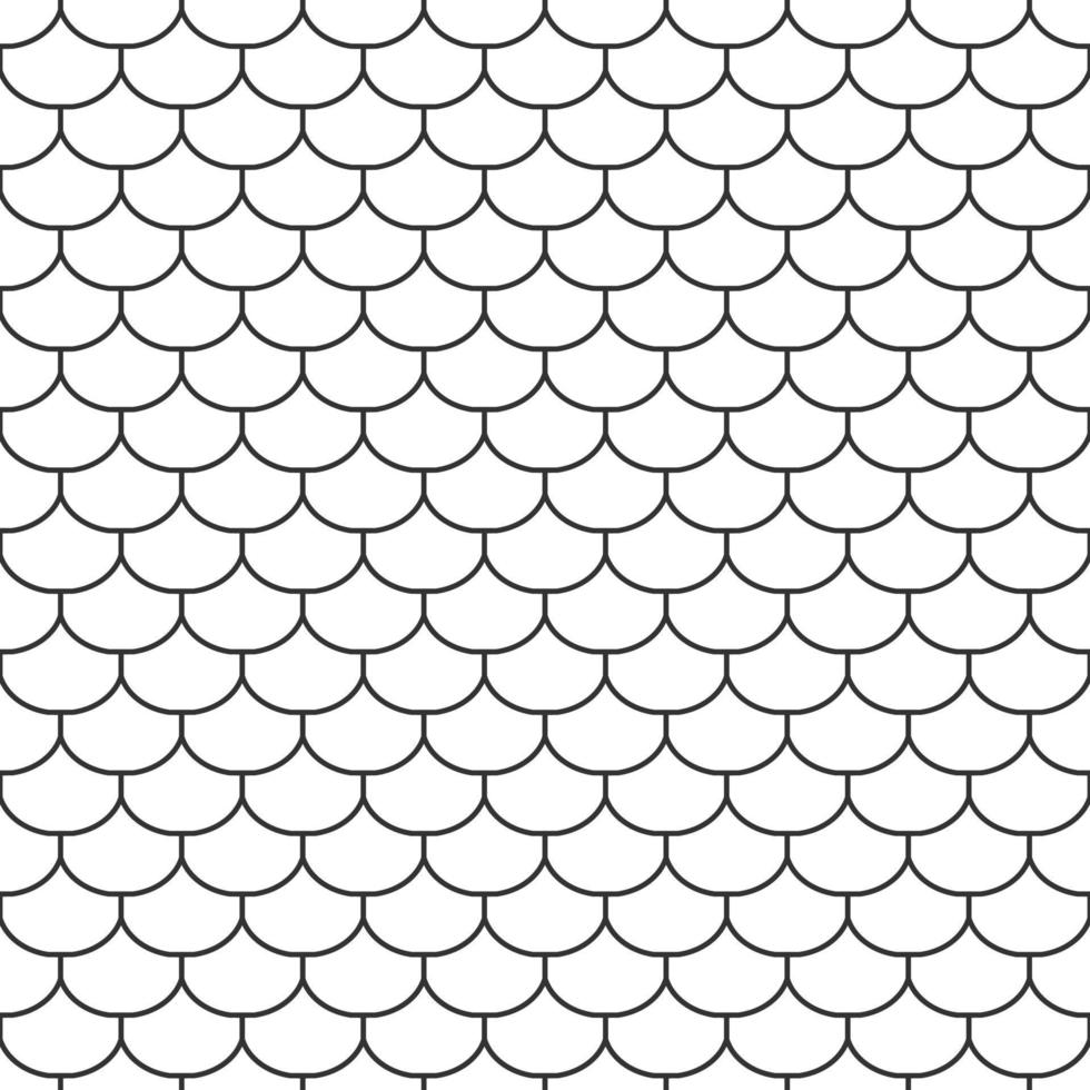 abstrakt sömlös fiskfjällmönster, kontur av svart och vitt tegeltak. design geometrisk struktur för utskrift. linjär stil, vektorillustration vektor