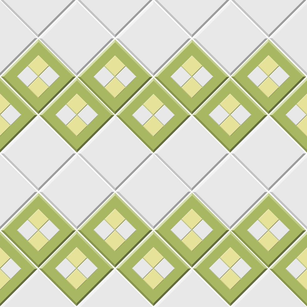 abstraktes nahtloses Muster, grün-weiße Keramikfliesenwand mit Rautenform-Vektorillustration vektor