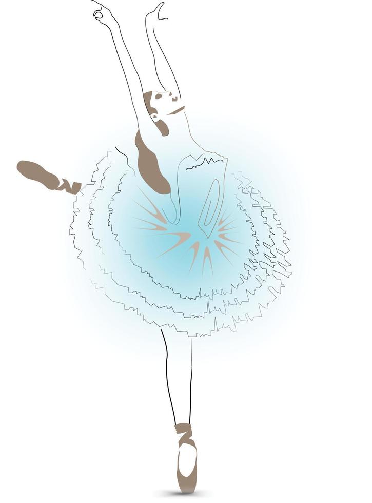 Eine Ballerina, die mit erhobenen Füßen und Händen eine Tanzbewegung ausführt, während sie ein Ballettkostüm trägt vektor