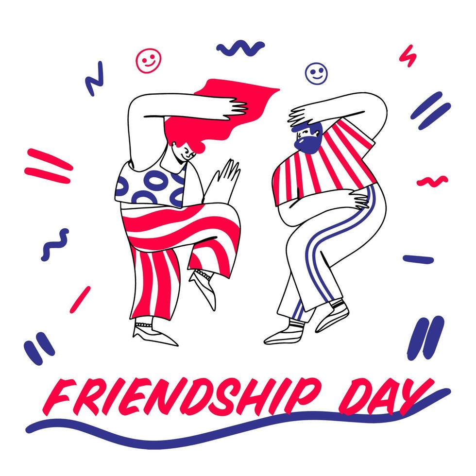Internationaler Tag der Freundschaft. Freunde für immer, Strichzeichnung im Doodle-Stil vektor