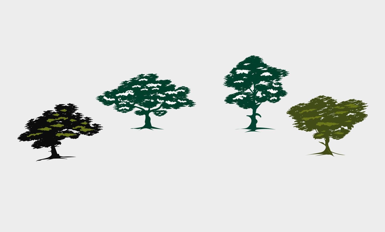 uppsättning träd silhuetter skiss på vit bakgrund i natur illustration design vektor