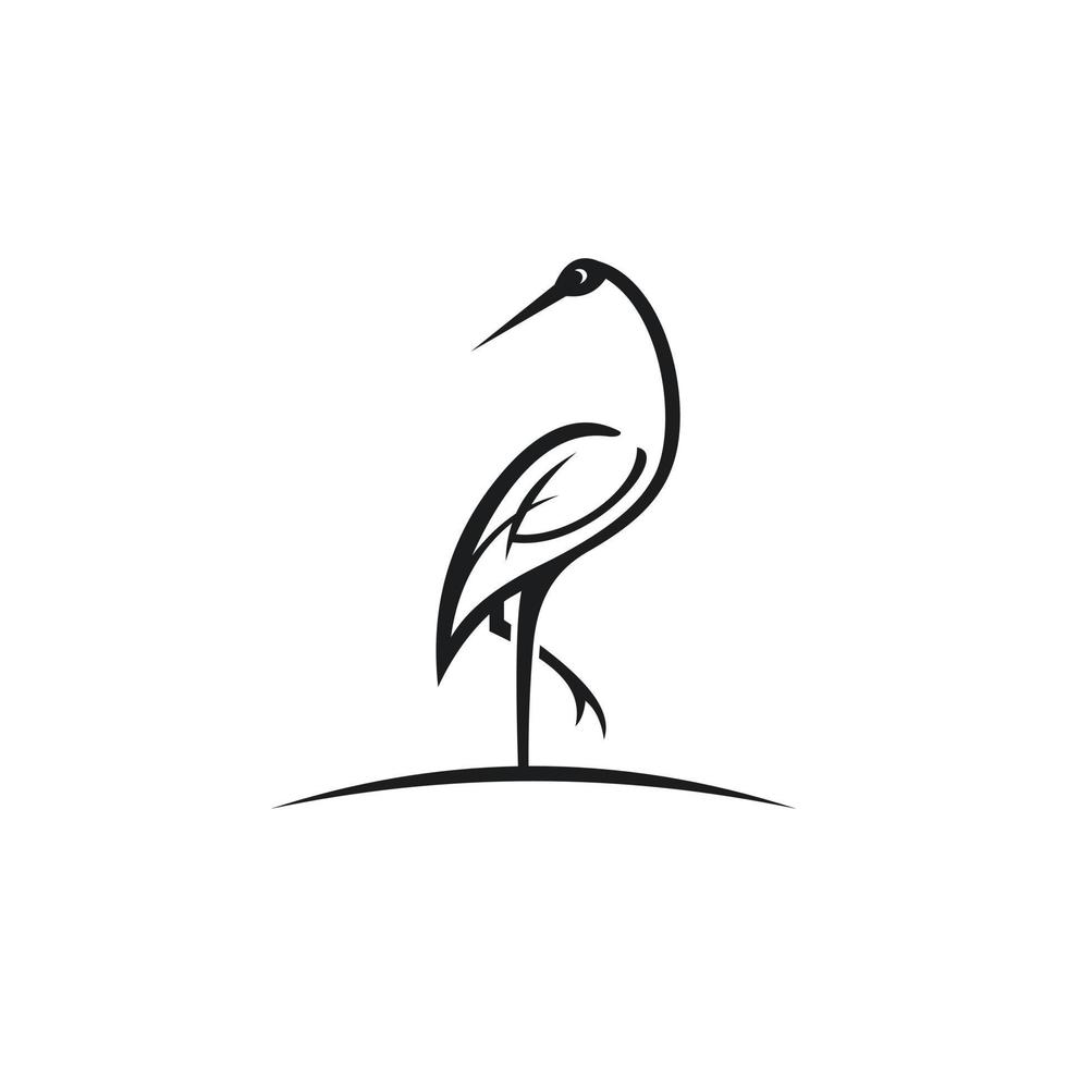 häger kontur design vektorillustration. line art heron logotyp design. vektor