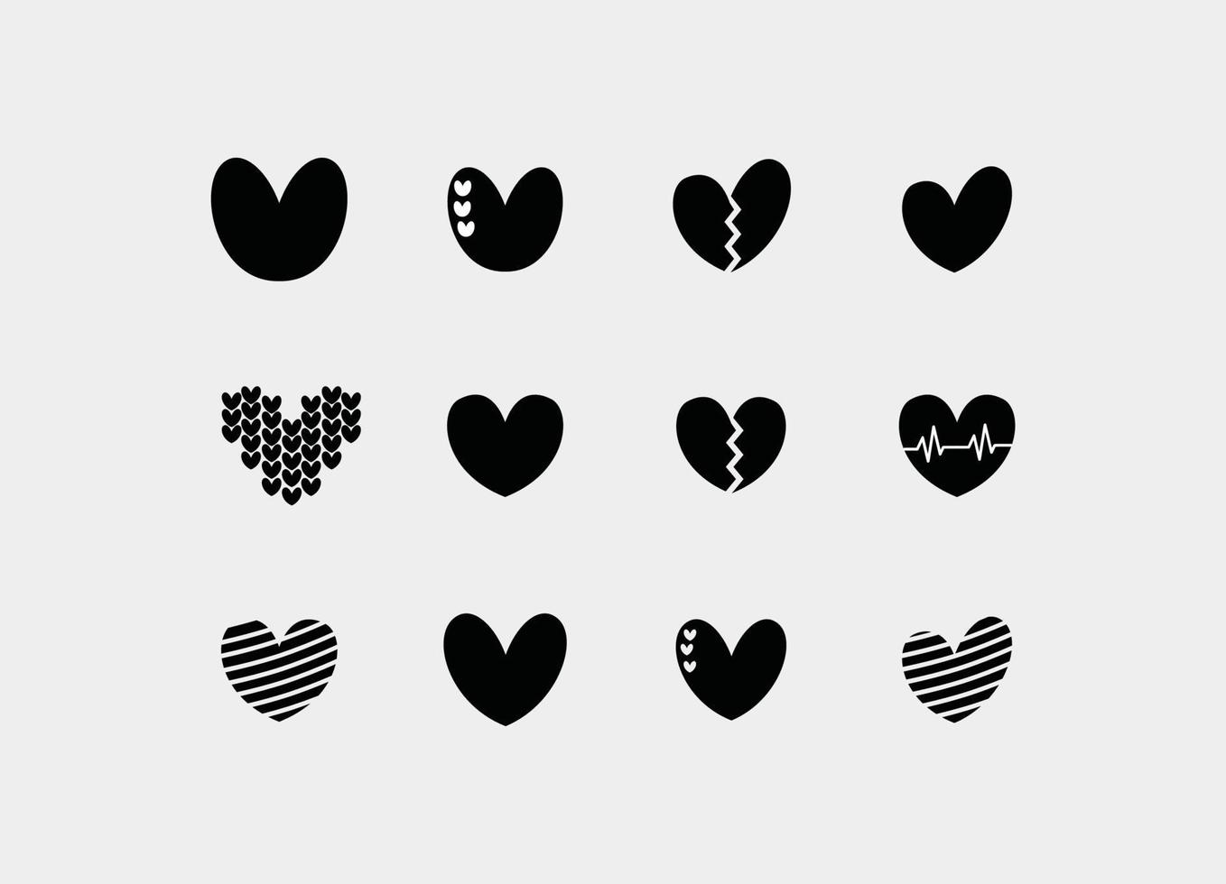 Silhouette Herz Icon Set - Silhouette niedlich Liebe Logo Icon Set Zeichen isoliert auf weiß vektor