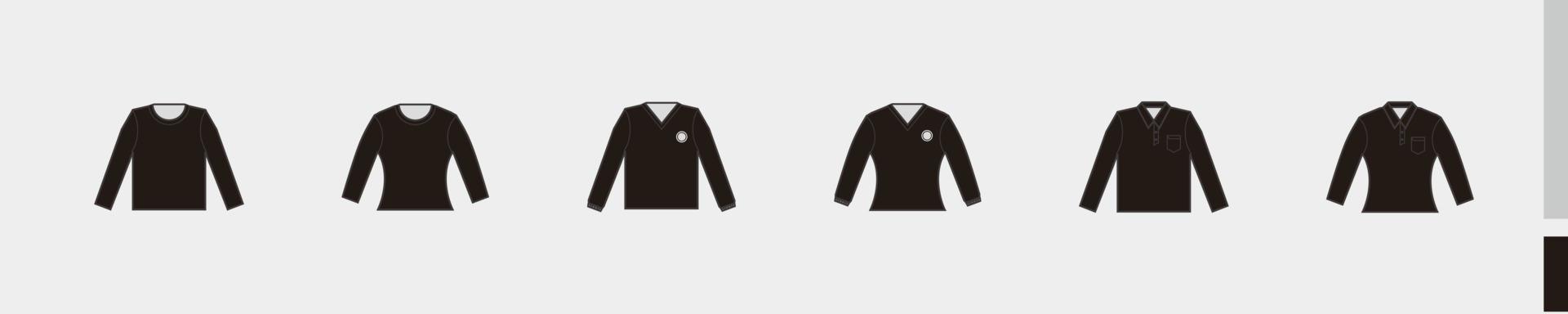 långärmad svart skjorta, t-shirt, kläder med krage med ficka för produktionskläder, reklam, kläder textil användning vektor