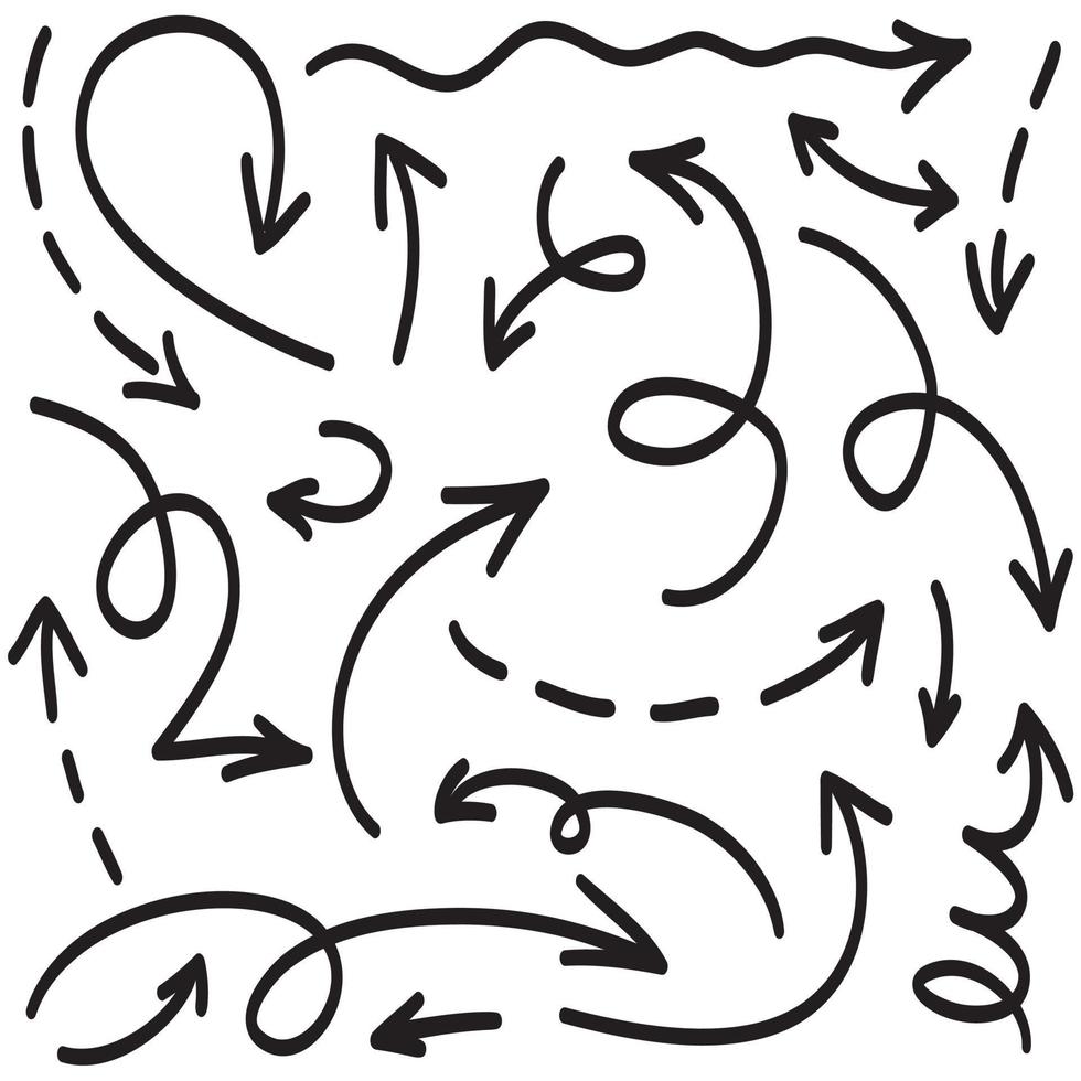 Hand gezeichnete Pfeilikonen stellten lokalisiert auf weißem Hintergrund ein. Doodle-Vektor-Illustration. vektor