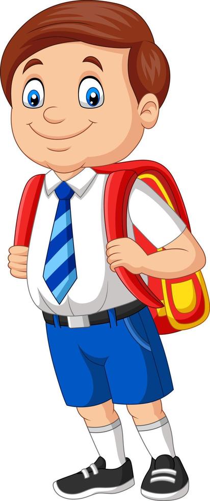 tecknad skolpojke i uniform med ryggsäck vektor
