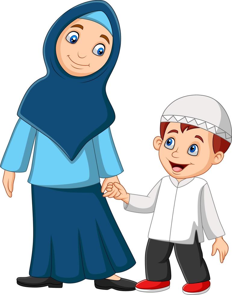 Cartoon muslimische Mutter mit ihrem Sohn vektor