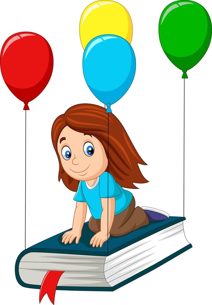 Cartoon Schulmädchen fliegt auf einem Buch vektor