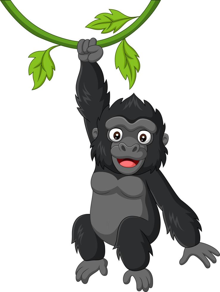 tecknad baby gorilla hängande i trädgren vektor