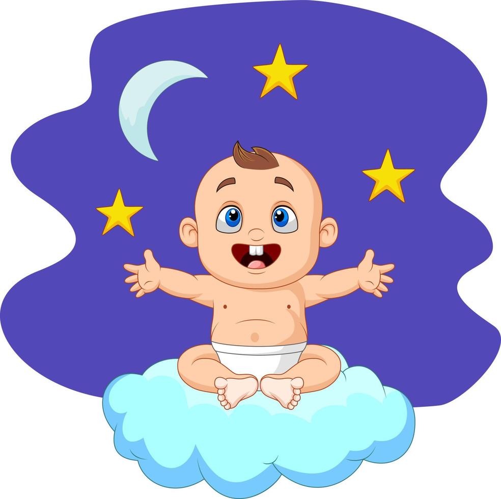 Cartoon-Baby sitzt auf der Wolke vektor