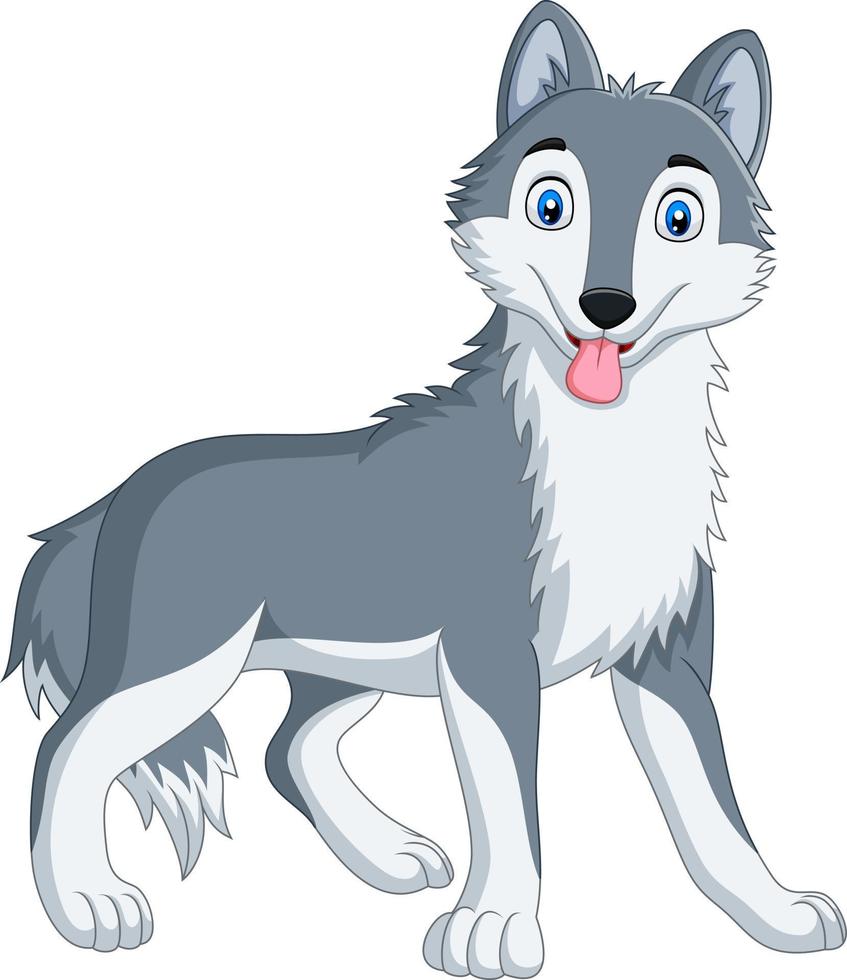 niedlicher wolf-cartoon auf weißem hintergrund vektor