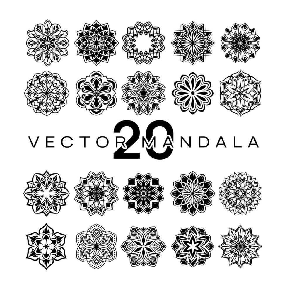 20 vektormandalas, svarta och vita vektor