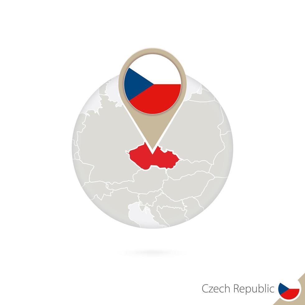 Karte der Tschechischen Republik und Flagge im Kreis. Karte der Tschechischen Republik, Flaggenstift der Tschechischen Republik. Karte der Tschechischen Republik im Stil des Globus. vektor