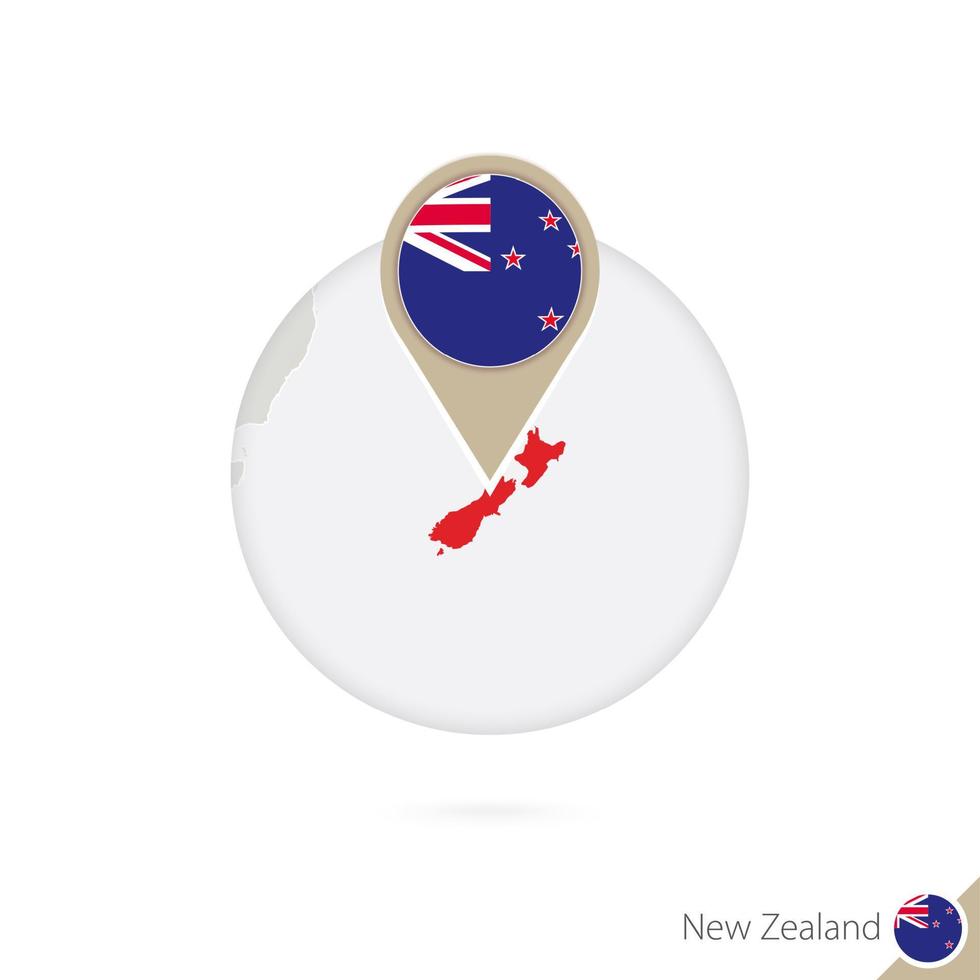 Nya Zeeland karta och flagga i cirkel. karta över nya zeeland, nya zeelands flaggnål. karta över nya zeeland i stil med världen. vektor
