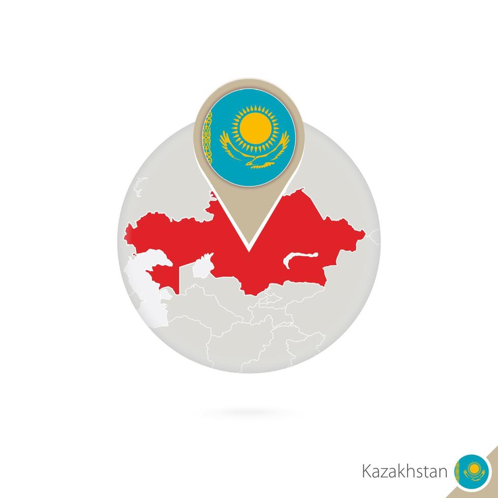 kazakstan karta och flagga i cirkel. karta över kazakstan, kazakstan flaggnål. karta över kazakstan i stil med världen. vektor