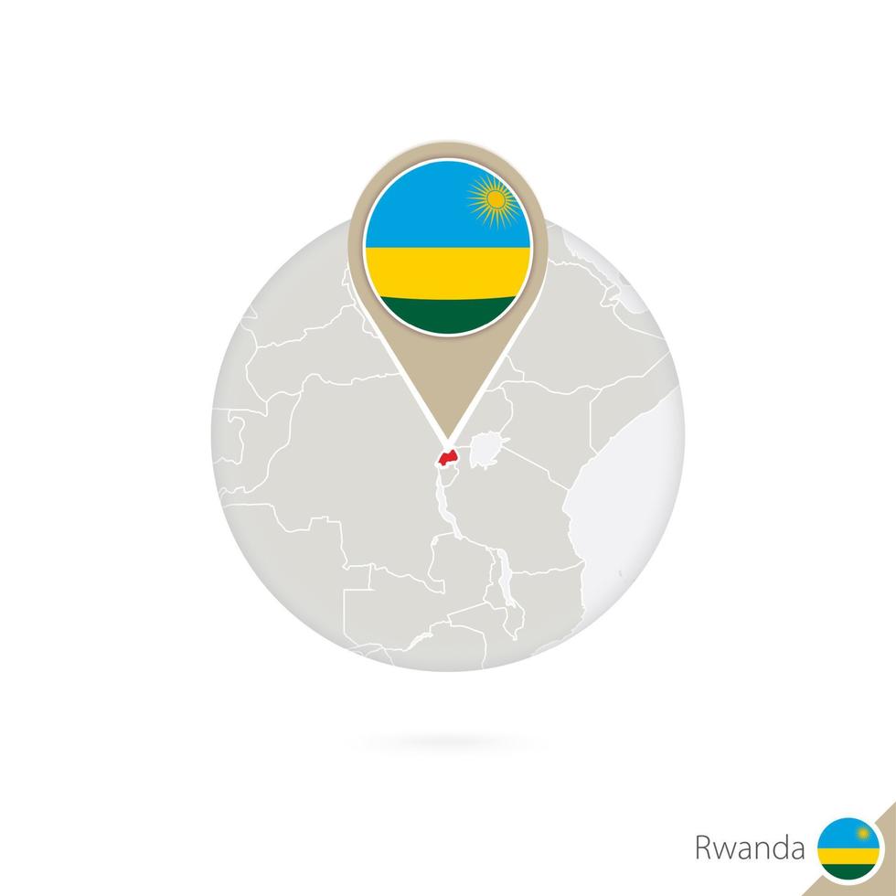 Ruanda-Karte und Flagge im Kreis. Karte von Ruanda, Ruanda-Flaggenstift. Karte von Ruanda im Stil des Globus. vektor