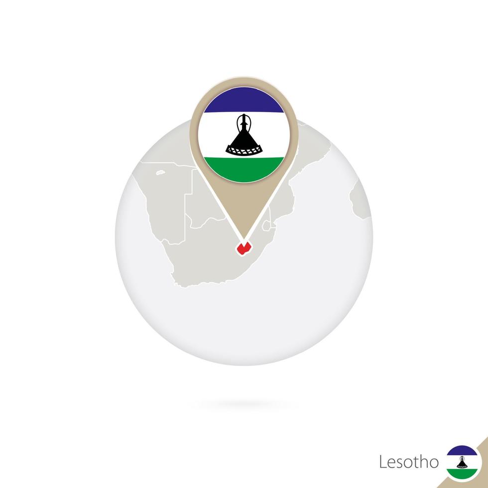 lesotho karta och flagga i cirkel. karta över lesotho, lesotho flaggnål. karta över lesotho i stil med världen. vektor