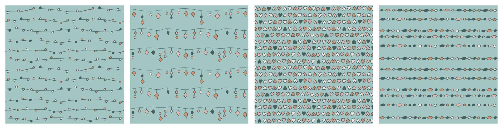 Vektorsatz nahtloser Muster von handgezeichneten Perlen, Herzen, Girlanden. abstrakter Hintergrund aus dekorativen Doodle-Elementen vektor