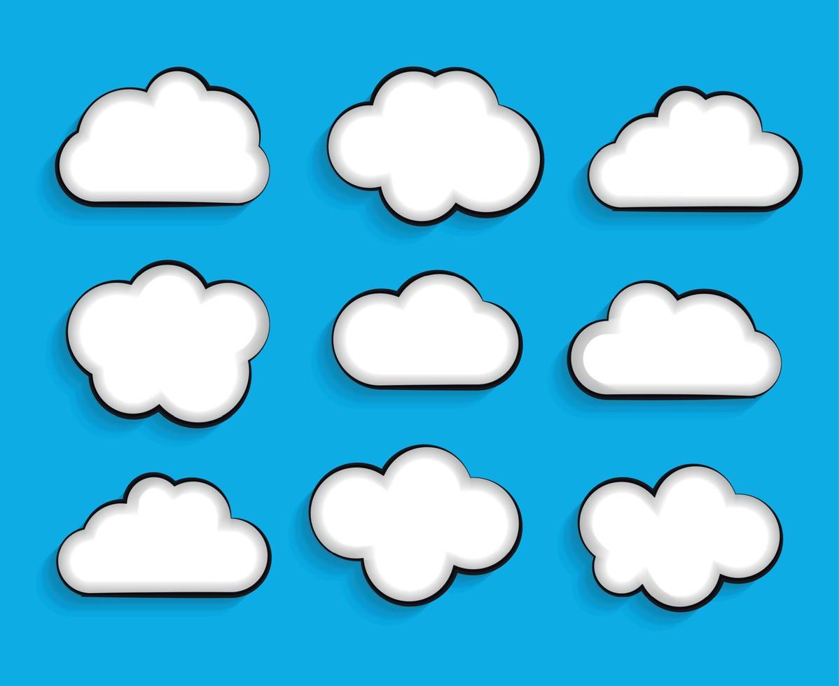 satz von flachen wolkenförmigen rahmen mit langen schattenvektorillustrationen vektor