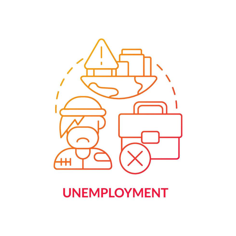 arbetslöshet röd gradient koncept ikon. hemlöshet orsaka abstrakt idé tunn linje illustration. sysselsättningshinder för hemlösa. isolerade konturritning. vektor