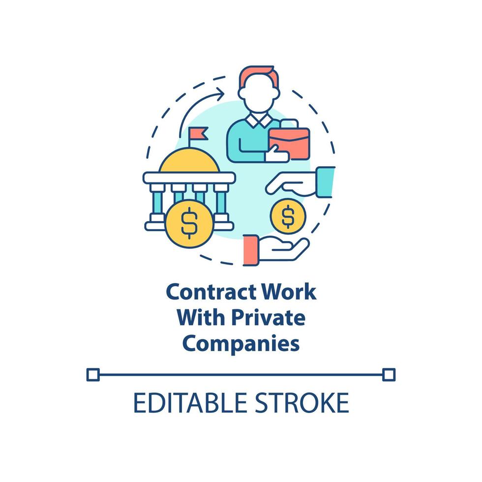 Vertragsarbeit mit Konzeptsymbol für private Unternehmen. Förderung der Geschäftstätigkeit abstrakte Idee dünne Linie Illustration. isolierte Umrisszeichnung. editierbarer Strich. vektor