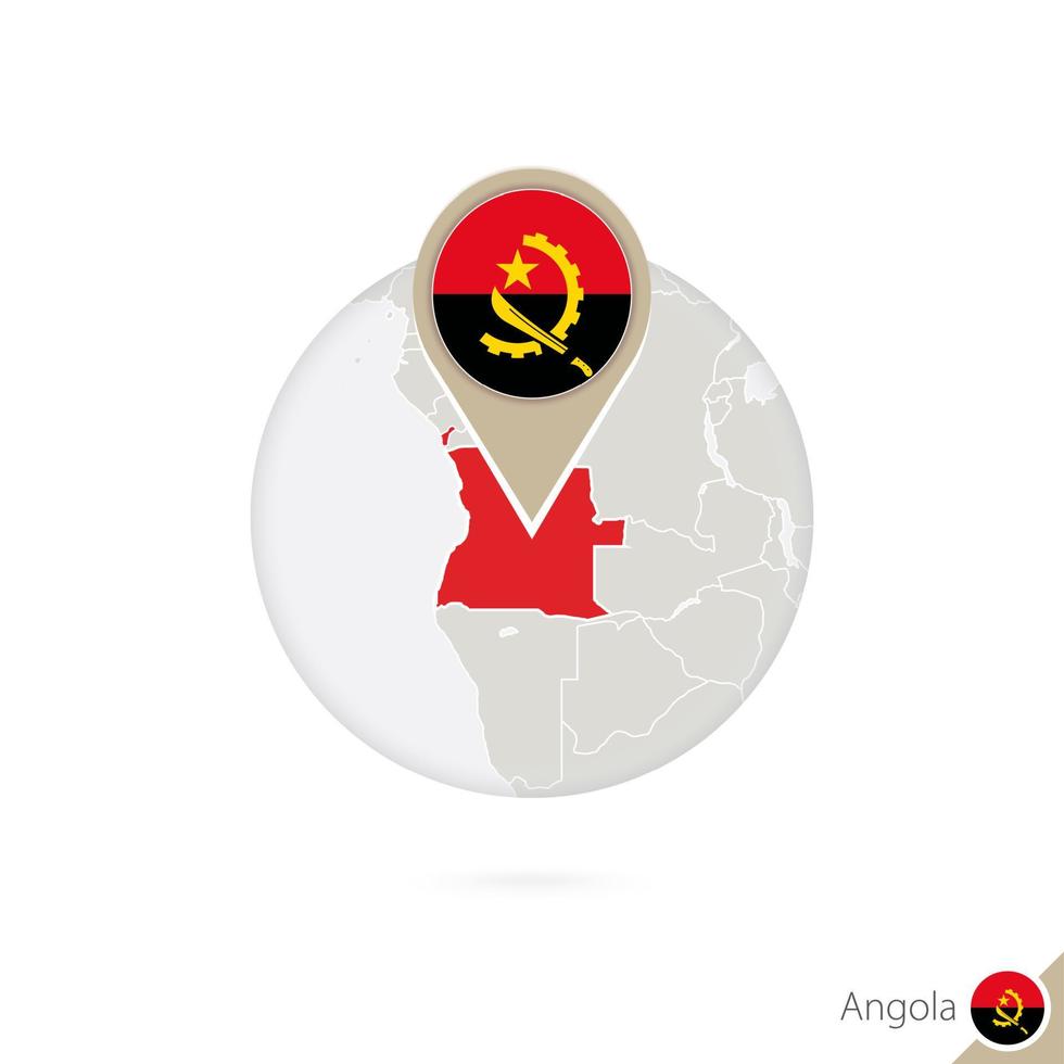 angola karta och flagga i cirkel. karta över angola, angola flaggnål. karta över angola i stil med världen. vektor