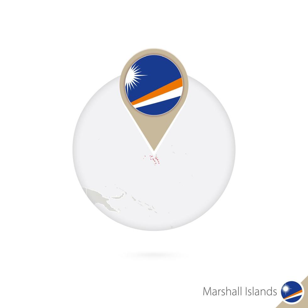 Karte und Flagge der Marshallinseln im Kreis. Karte der Marshallinseln, Flaggennadel der Marshallinseln. Karte der Marshallinseln im Stil des Globus. vektor