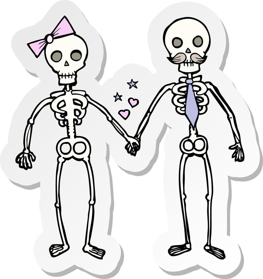 klistermärke av en tecknad skelett i kärlek vektor