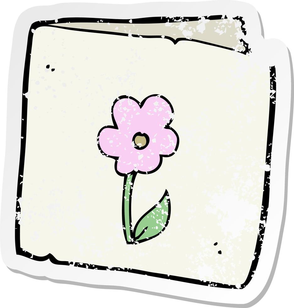 retro nödställda klistermärke av en tecknad blomma gratulationskort vektor