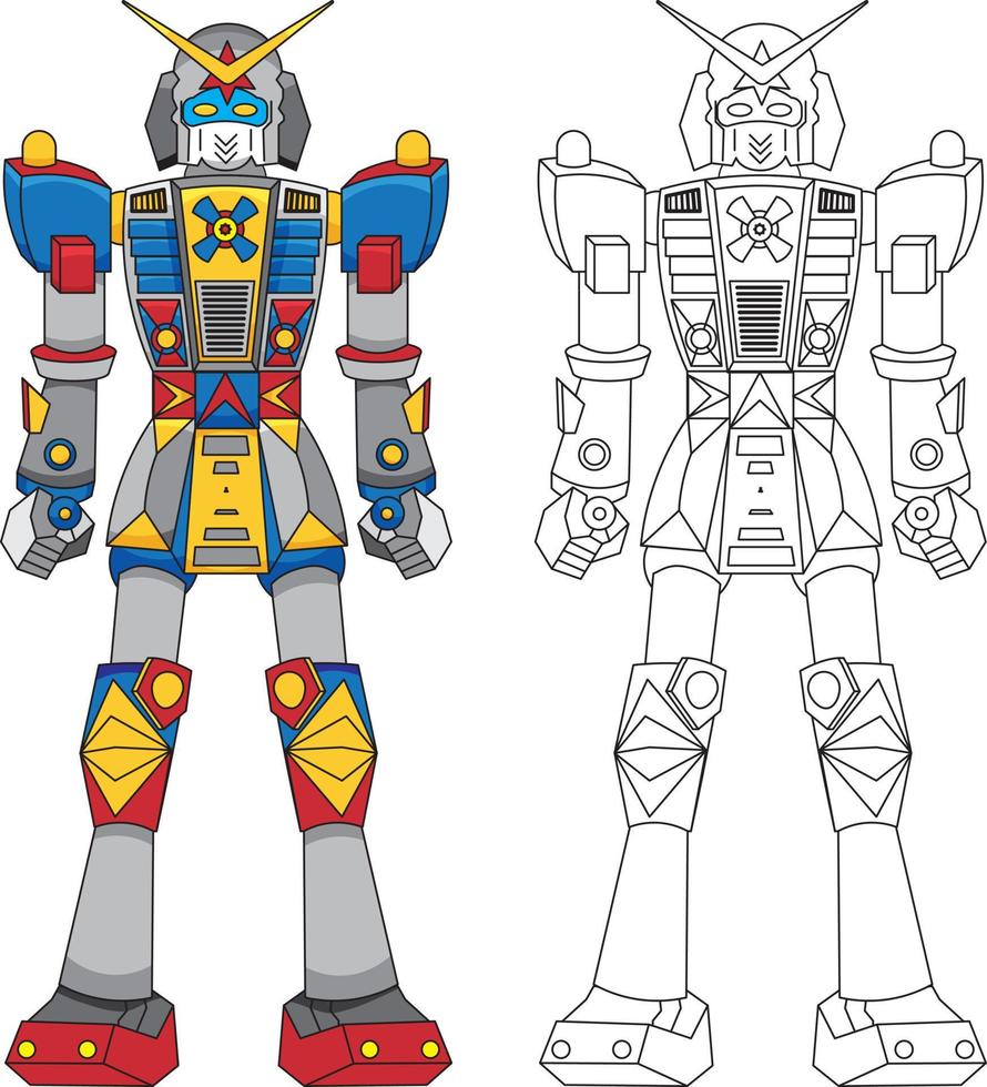 Stehender starker Heldenroboter zum Ausmalen vektor