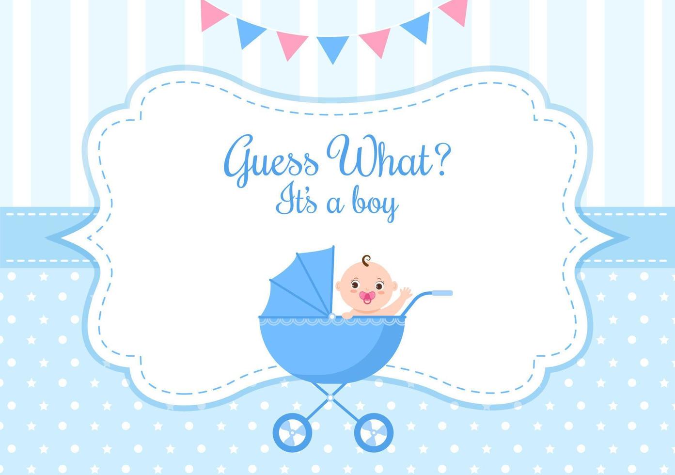 Geburtsfoto ist es ein Junge mit einem Babybild und blauer Farbhintergrundkarikaturillustration für Grußkarte oder Schild vektor