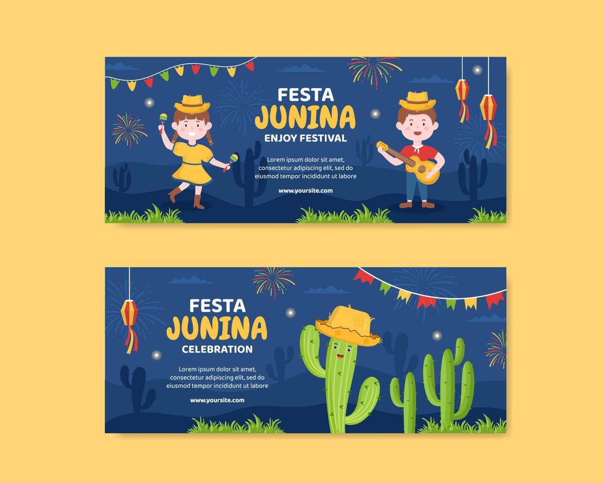 festa junina festival banner mall sociala medier platt tecknad bakgrund vektorillustration vektor