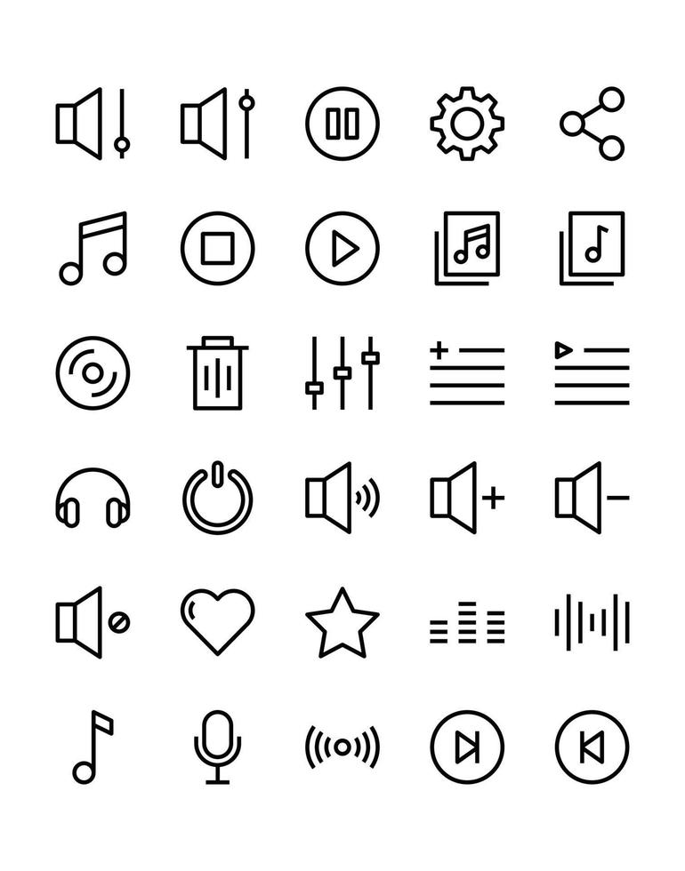 musik och multimedia Ikonuppsättning 30 isolerad på vit bakgrund vektor