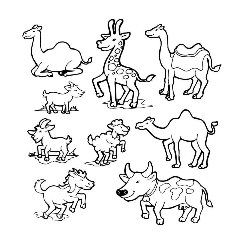 eid al-adha opfertiere kamel kuh schafe und ziegen vektor