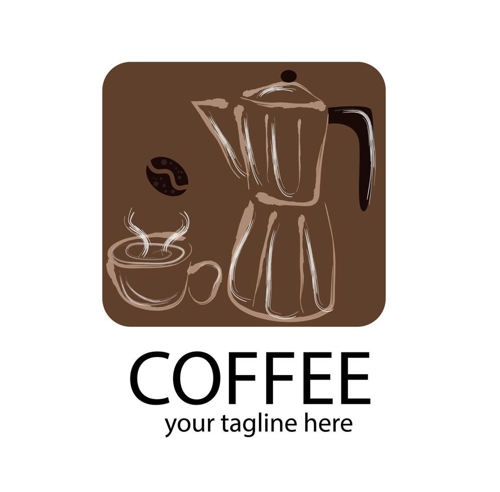 hand gezeichnete tintenkaffeekannen- und kaffeetassenillustration auf braunem hintergrund. Vintage-Vektor-Kaffee-Illustration. vektor