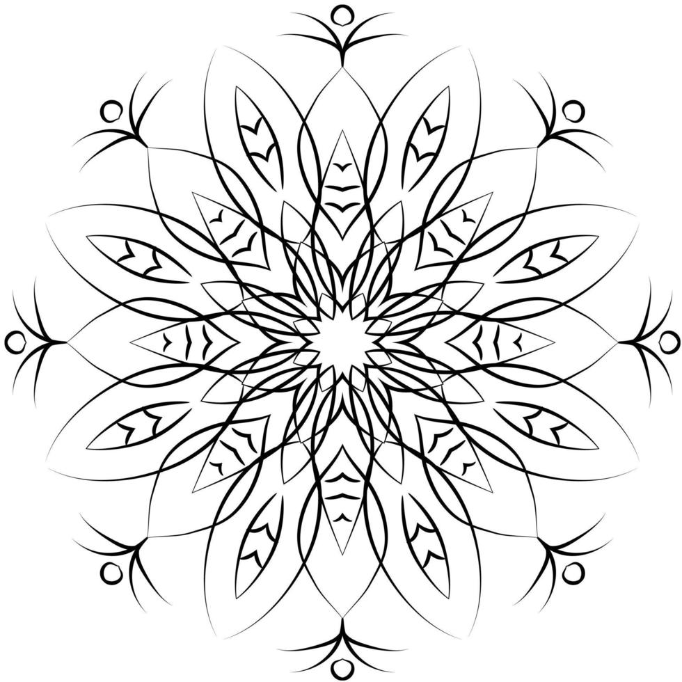 Malvorlage Dekoration Mandala-Muster. Blumen-Mandala-Linie Kunstvektor. Schwarz-Weiß-Mandala-Ornament-Strichzeichnungen. Dekoration Mandala Ornament zum Ausmalen von Seiten. vintage indisches dekorationselement. vektor