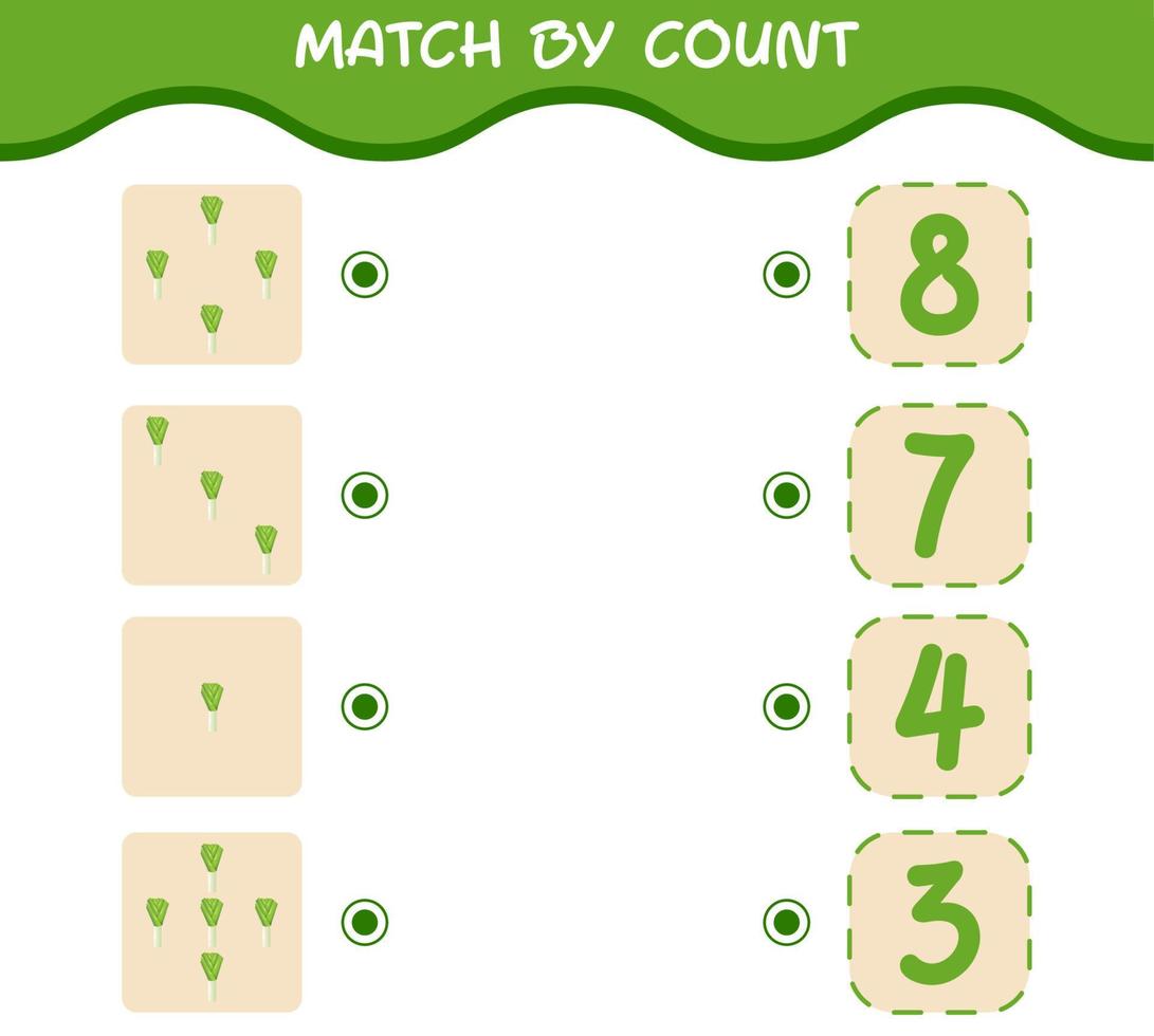 Übereinstimmung durch Anzahl von Cartoon-Lauch. Match-and-Count-Spiel. Lernspiel für Kinder und Kleinkinder im Vorschulalter vektor