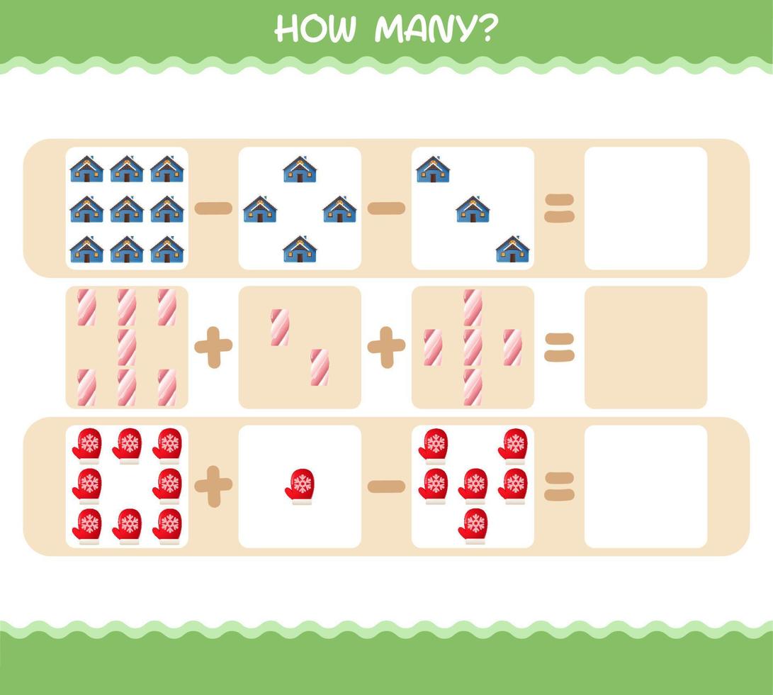 hur många tecknade jul. räknespel. pedagogiskt spel för barn och småbarn i förskoleåldern vektor